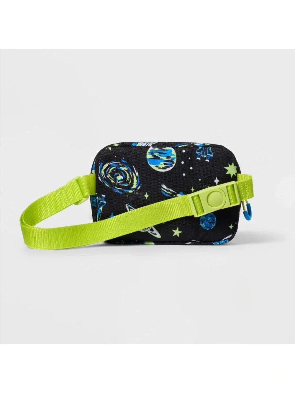 Cat & Jack Black Space Print Belt Bag with Neon Green Accents